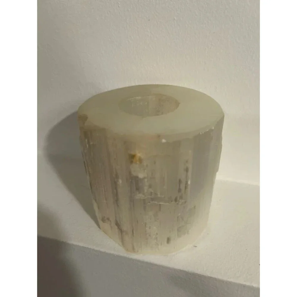 Cylindrical selenite crystal tealight candle holder “4